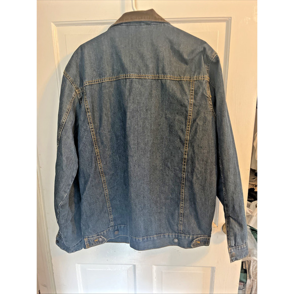 Wrangler Mens Jacket M Tall Blue Denim Brown Corduroy Collar Plaid Lined Western - Picture 6 of 15